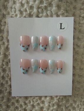 Pastel Blue Star & Leopard Press-On Nail Set 2.0 Short Size L